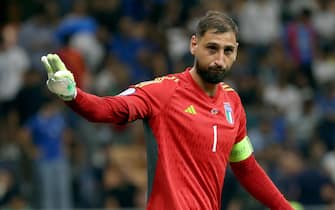 Italy s goalkeeper Gianluigi Donnarumma reacts during the UEFA Euro 2024 qualifying soccer match  between Italy and Ukraine at Giuseppe Meazza stadium in Milan, 12 September  2023.
ANSA / MATTEO BAZZI



