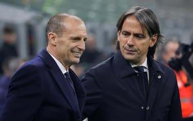 FC Inter Milan's coach Simone Inzaghi and Juventus FC's coach Massimiliano Allegri prior to the Italian Serie A soccer match between FC Inter Milan and Juventus FC at Giuseppe Meazza stadium in Milano, Italy, 19 March 2023. ANSA / ROBERTO BREGANI