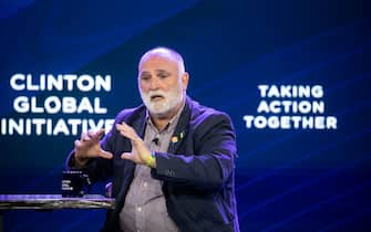 Jose Andres, founder and chief feeding officer at World Central Kitchen, speaks during the Clinton Global Initiative (CGI) annual meeting in New York, US, on Tuesday, Sept. 19, 2023. Established in 2005, the CGI convenes global leaders to create and implement solutions to the worlds most pressing challenges, including climate change, inclusive economic growth, and health equity. Photographer: Michael Nagle/Bloomberg