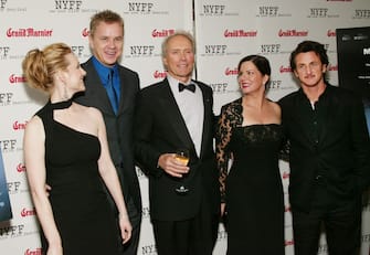 NEW YORK -OCTOBER 3:  (HOLLYWOOD REPORTER OUT)   (L-R) Laura Linney, Tim Robbins, director Clint Eastwood, Marcia Gay Harden and Sean Penn attend the opening night New York Film Festival premiere of "Mystic River" at Avery Fisher Hall, Lincoln Center October 3, 2003 in New York City.  (Photo by Evan Agostini/Getty Images)