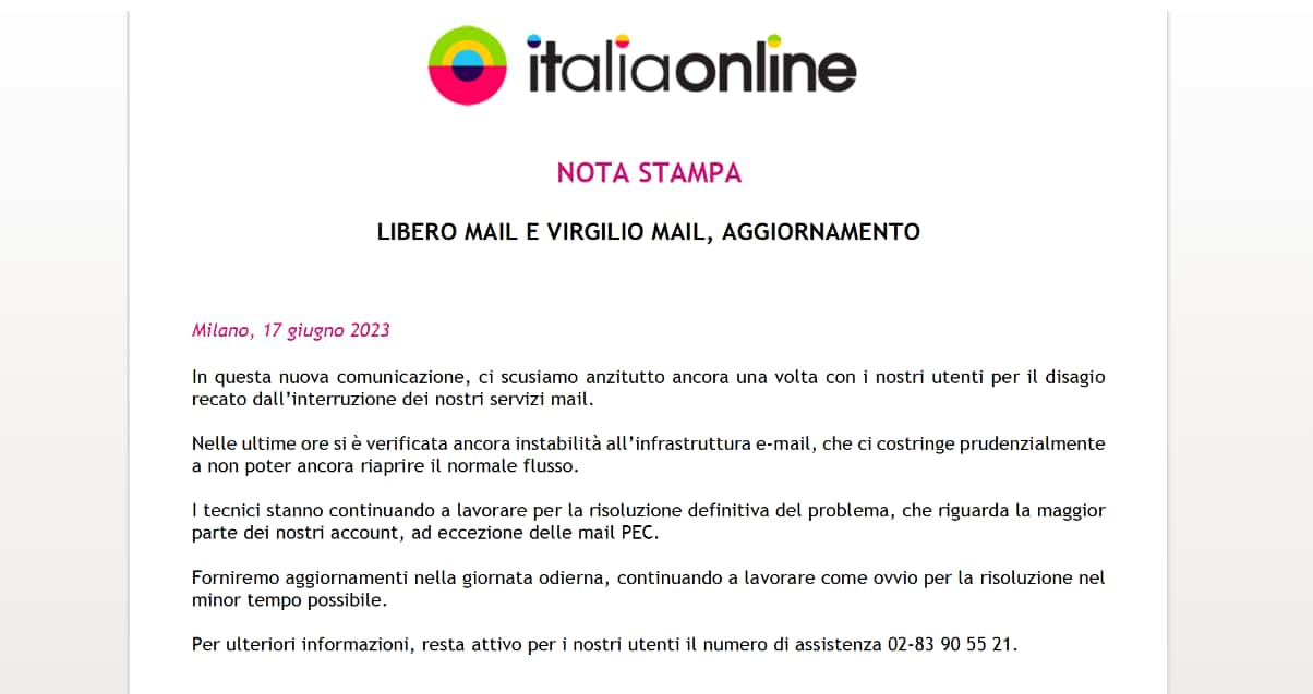 Il comunicato di ItaliaOnline