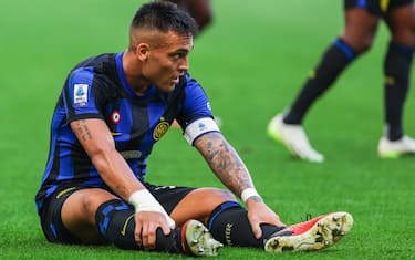 MILAN, ITALY - 2023/10/07: Lautaro Martinez of FC Internazionale reacts during the Serie A 2023/24 football match between FC Internazionale and Bologna FC at Giuseppe Meazza Stadium. Final score Inter 2:2 Bologna. (Photo by Fabrizio Carabelli/SOPA Images/LightRocket via Getty Images)