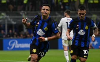 Alexis Sanchez of Fc Inter celebrating after a goal during the Italian Serie A football match between Inter FC Internazionale and Genoa CFC on 4 of March 2024 at Giuseppe Meazza San Siro Siro stadium in Milan, Italy. Photo Tiziano Ballabio
