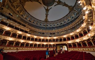 Interior view of the scenic Petruzzelli theatre in Bari