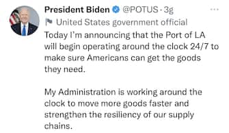 Joe Biden ha annunciato dalla Casa Bianca che il porto di Los Angeles, come già quello di Long Beach, inizierà a funzionare 24 ore su 24, 7 giorni su 7
