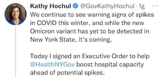 La governatrice dello stato di New York Kathy Hochul ha dichiarato lo stato di emergenza in risposta alla nuova variante Omicron del Covid