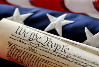 American Democratic Beginnings - US Constitution and Original Flag