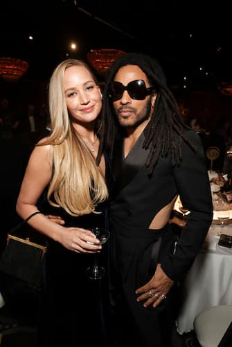 BEVERLY HILLS - JANUARY 7: Jennifer Lawrence and Lenny Kravitz at the 81st Annual Golden Globe Awards, airing live from the Beverly Hilton in Beverly Hills, California on Sunday, January 7, 2024, at 8 PM ET/5 PM PT, on CBS and streaming on Paramount+.  Photo: Todd Williamson/CBS via Getty Images)
