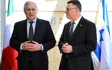 Italian Foreign Affairs Minister Antonio Tajani (L) and Israeli Foreign Minister Gideon Sa'ar during their meeting in Jerusalem, Israel, 20 January 2025.     ANSA/ETTORE FERRARI 