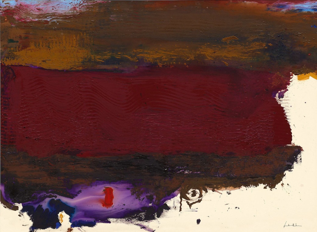 Helen Frankenthaler, Requiem, 1992. Acrylic on canvas, 79.1 x 243.8 cm. Guggenheim Bilbao Museoa © 2025 Helen Frankenthaler Foundation / VEGAP