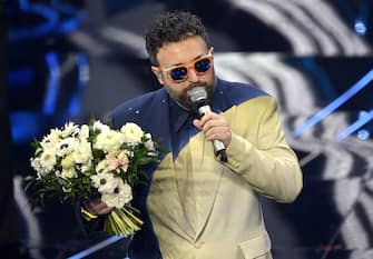 Italian singer Dargen D'Amico performs on stage at the Ariston theatre during the 74th Sanremo Italian Song Festival in Sanremo, Italy, 07 February 2024. The music festival runs from 06 to 10 February 2024.   ANSA/RICCARDO ANTIMIANI