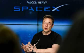 Feb 6, 2018; Kennedy Space Center, FL, USA; Elon Musk CEO of SpaceX, speaks to the media during a press conference after the Falcon Heavy Launch. Mandatory Credit: Craig Bailey/Florida Today via USA TODAY NETWORK/Sipa USA