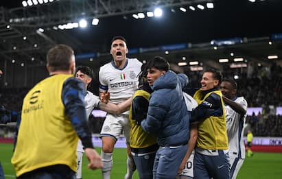 Carlos Augusto of Inter FC scores first goal during the Italian Serie A football match between Atalanta BC and Inter FC on 16 of March 2025 at Gewiss stadium in Bergamo, Italy