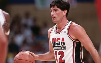 BARCELONA, SPAIN - 1992: John Stockton #12 of Team USA dribbles during the Gold Game of the 1992 Summer Olympics in Barcelona, Spain circa 1992. NOTE TO USER: User expressly acknowledges and agrees that, by downloading and or using this photograph, User is consenting to the terms and conditions of the Getty Images License Agreement. Mandatory Copyright Notice: Copyright 1991 NBAE (Photo by Andrew D. Bernstein/NBAE via Getty Images)