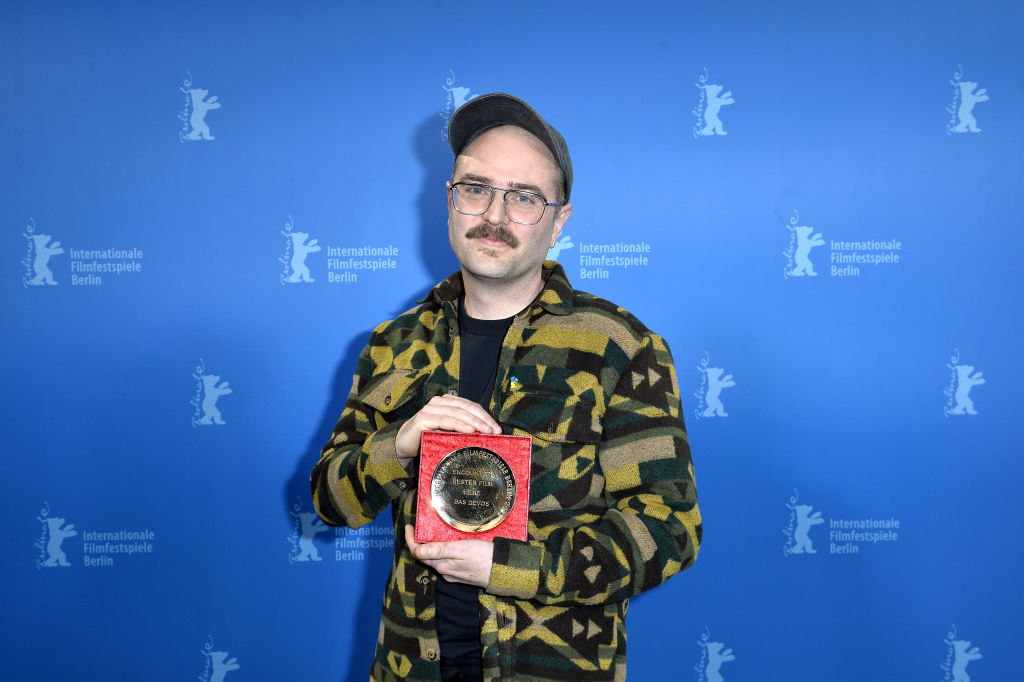 BERLIN, GERMANY - FEBRUARY 25: Bas Devos, winner of the Encounter Award for Best Film, poses at the Winners Board  during the 73rd Berlinale International Film Festival Berlin at Berlinale Palast on February 25, 2023 in Berlin, Germany. (Photo by action press - Pool/Getty Images)