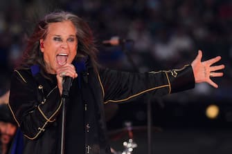 INGLEWOOD, CALIFORNIA - SEPTEMBER 08:  Musician Ozzy Osbourne performs during half-time of the NFL game between the Los Angeles Rams and the Buffalo Bills at SoFi Stadium on September 08, 2022 in Inglewood, California. (Photo by Kevork Djansezian/Getty Images)