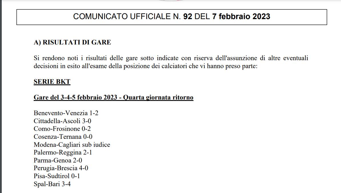 Il comunicato della Serie B