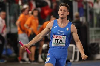 European Athletics Championships 2024 in Rome. Day 6 Rome, Italy 12.06.2024: Matteo MELLUZZO, Lamont Marcell JACOBS, Lorenzo PATTA, Filippo TORTU of Italy win gold medal during 4 x 100m Relay Men Final in European Athletics Championships 2024 at Olympic Stadium in Rome rome olympic stadium italy italy Copyright: xmarcoxiacobucci