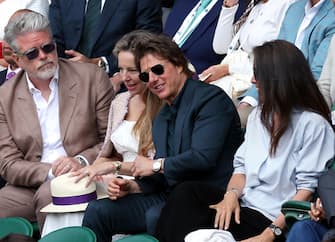 epa11476003 US actor Tom Cruise looks (2R) attends the Women's final match Barbora Krejcikova of Czech Republic against Jasmine Paolini of Italy at the Wimbledon Championships, Wimbledon, Britain, 13 July 2024.  EPA/ADAM VAUGHAN  EDITORIAL USE ONLY EDITORIAL USE ONLY EDITORIAL USE ONLY