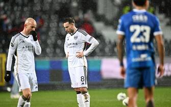 Eupen's players look dejected after losing a soccer match between KAS Eupen and KRC Genk, Sunday 10 December 2023 in Eupen, on day 17 of the 2023-2024 'Jupiler Pro League' first division of the Belgian championship. BELGA PHOTO JOHN THYS (Photo by JOHN THYS/Belga/Sipa USA)