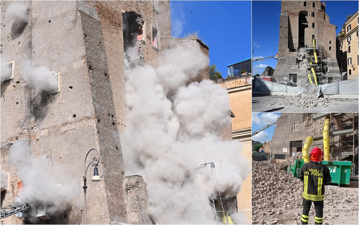 roma crolla parte della torre dei conti ai fori imperiali foto da Tg24.sky.it roma crolla parte della torre dei conti ai fori imperiali foto