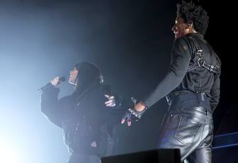 INDIO, CALIFORNIA - APRIL 15: (L-R) Billie Eilish and Labrinth perform at the Mojave Tent during the 2023 Coachella Valley Music and Arts Festival on April 15, 2023 in Indio, California. (Photo by Monica Schipper/Getty Images for Coachella)