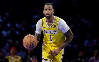 LAS VEGAS, NEVADA - DECEMBER 09: D'Angelo Russell #1 of the Los Angeles Lakers drives to the basket against the Indiana Pacers during the second quarter in the championship game of the inaugural NBA In-Season Tournament at T-Mobile Arena on December 09, 2023 in Las Vegas, Nevada. NOTE TO USER: User expressly acknowledges and agrees that, by downloading and or using this photograph, User is consenting to the terms and conditions of the Getty Images License Agreement. (Photo by Ethan Miller/Getty Images)