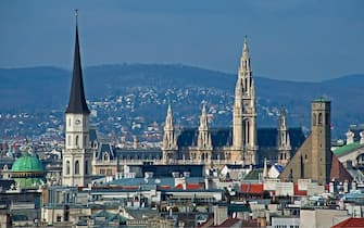 Cityscape. Looking northwest with the town hall; the Franciscans and St. Michael's Church. Vienna. 2013. Photograph by Gerhard Trumler.  (Photo by Imagno/Getty Images) *** Local Caption ***