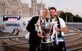 MADRID, SPAIN - APRIL 30: Carlo and Davide Ancelotti are celebrating the 35th LaLiga title on April 30, 2022 in Madrid, Spain. (Photo by Helios de la Rubia/Real Madrid via Getty Images)