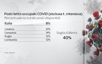 Nel grafico la percentuale dei posti letto occupati nei reparti ordinari