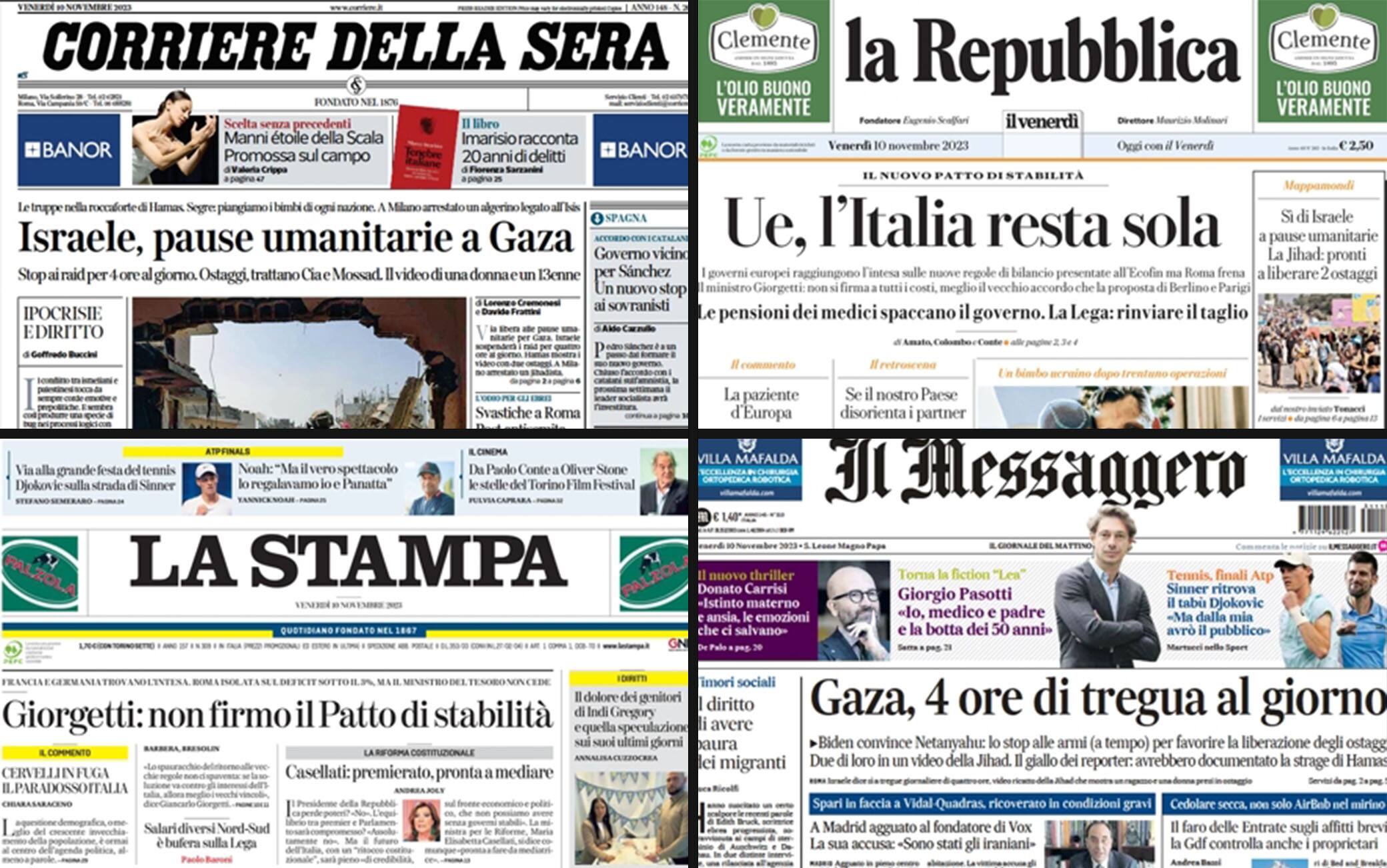 Le Prime Pagine Dei Quotidiani Di Oggi 10 Novembre: La Rassegna Stampa ...