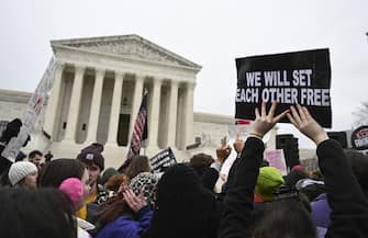 WASHINGTON D.C., UNITED STATES - JANUARY 22 : Pro-abortion and anti-abortion activists rally near the US Supreme Court in Washington, DC, USA, 22 January 2023. WomenÃ¢s marches demanding abortion rights drew thousands of people across the country on Sunday, the 50th anniversary of the now-overturned Roe v. Wade Supreme Court decision that established federal protections for the procedure. (Photo by Celal Gunes/Anadolu Agency via Getty Images)