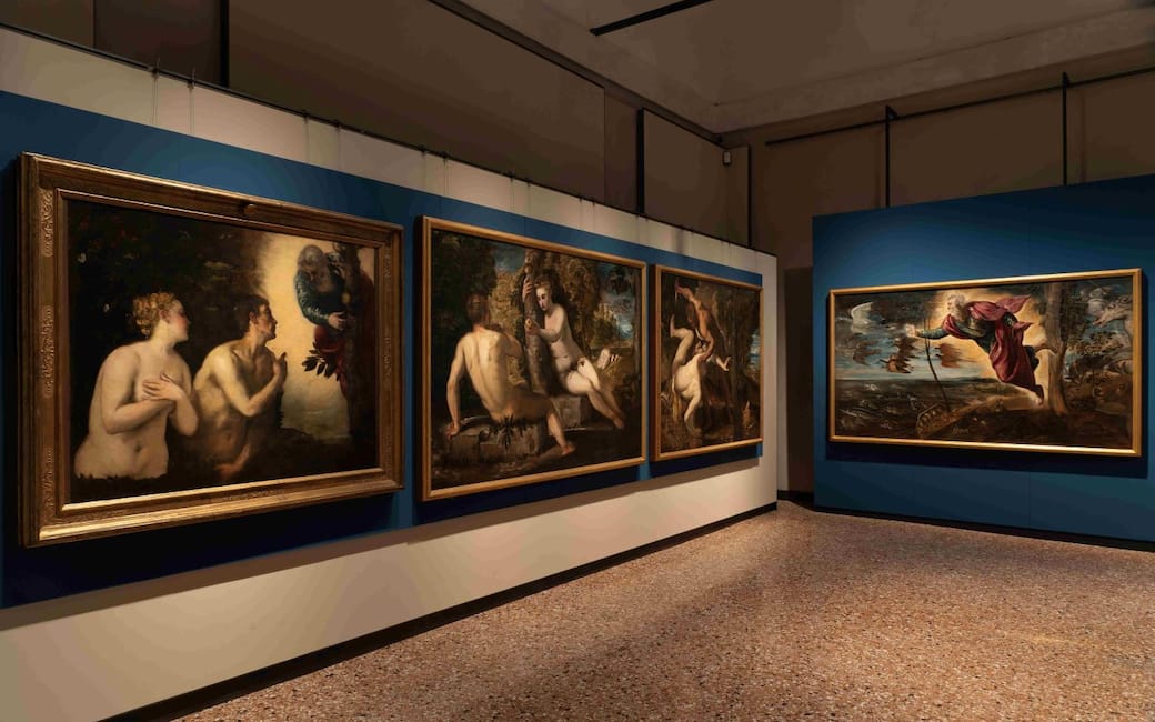 Allestimento della mostra Tintoretto racconta la Genesi. Ricerca, analisi e restauro. Foto di Matteo Panciera Gallerie dell’Accademia di Venezia