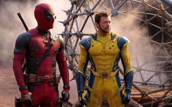 (L-R): Ryan Reynolds as Deadpool/Wade Wilson and Hugh Jackman as Wolverine/Logan in 20th Century Studios/Marvel Studios' DEADPOOL & WOLVERINE. Photo by Jay Maidment. © 2024 20th Century Studios / © and ™ 2024 MARVEL.