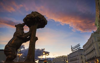 Statue of Bear and strawberry tree symbol of Madrid in Puerta del Sol square in the city centre, Madrid, Spain (Photo by Sergi Reboredo/Sipa USA)