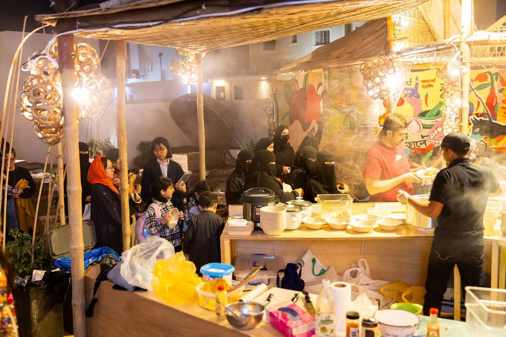 Britto Arts Trust, Palan & Pakghor (The Kitchen Garden & The Social Kitchen), 2024. Photo Alessandro Brasile. Courtesy Diriyah Biennale Foundation
