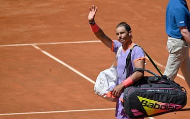 Rafael Nadal of Spain at the end of the match against Hubert Hurkacz of Poland (not pictured) during their men's singles match at the Italian Open tennis tournament in Rome, Italy, 11 May 2024. ANSA/ALESSANDRO DI MEO