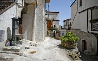 A street in the historic center of Chiaromonte, a old town in the Basilicata region, Italy.