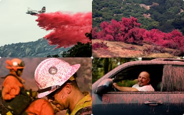 Los Angeles coperta dalla polvere antincendio Phos-Chek