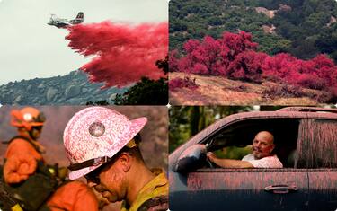 Los Angeles coperta dalla polvere antincendio Phos-Chek