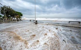 High tide is seen on the coast following the passage of Hurricane Beryl in Santo Domingo on July 2, 2024. Hurricane Beryl churned towards Jamaica Tuesday after killing at least five people and causing widespread destruction across the southeastern Caribbean, threatening deadly winds and storm surge as it approached. (Photo by Francesco SPOTORNO / AFP) (Photo by FRANCESCO SPOTORNO/AFP via Getty Images)