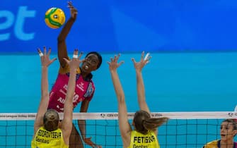 Spike of Paola Egonu (Allianz VV Milano)  during  Allianz Vero Volley Milano vs Fenerbahce Open Istanbul, CEV Champions League Women volleyball match in Milan, Italy, March 12 2024