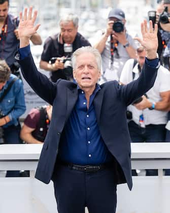 CANNES, FRANCE - MAY 16: Michael Douglas attends a photocall as he receives an honorary Plme D'Or at the 76th annual Cannes film festival at Palais des Festivals on May 16, 2023 in Cannes, France. (Photo by Samir Hussein/WireImage)