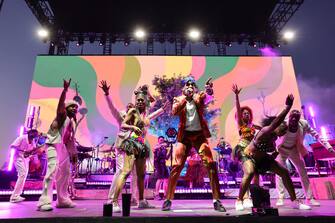 INDIO, CALIFORNIA - APRIL 20: (FOR EDITORIAL USE ONLY) Jon Batiste performs at the Outdoor Theatre during the 2024 Coachella Valley Music and Arts Festival at Empire Polo Club on April 20, 2024 in Indio, California. (Photo by Arturo Holmes/Getty Images for Coachella)