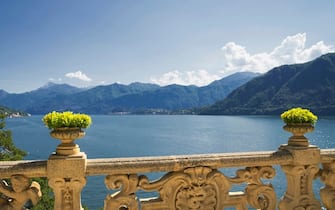 "Ornate banister at Lake Como, Villa Balbianello, Lake Como, Italy"