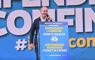The governor of Veneto, Luca Zaia, during traditional Lega party rally in Pontida (Bergamo), 6 October 2024. 
ANSA/MICHELE MARAVIGLIA