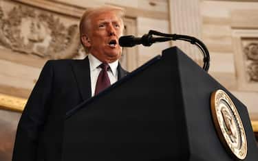 epa11839467 U.S. President Donald Trump speaks during inauguration ceremonies in the Rotunda of the U.S. Capitol on January 20, 2025 in Washington, DC. Donald Trump takes office for his second term as the 47th president of the United States.  EPA/Chip Somodevilla / POOL