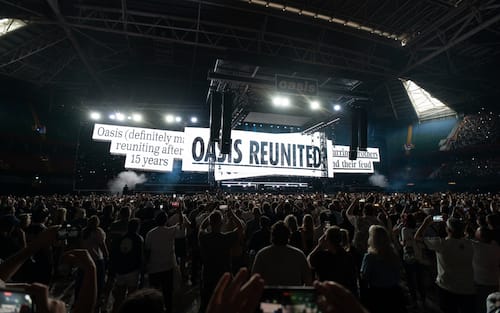 This picture is available for editorial usage only until July 4, 2026 The crowd waits for Oasis to take to the stage at the Principality Stadium, Cardiff, as the band's long-awaited reunion tour kicks off in Wales. Picture date: Friday July 4, 2025. (Photo by Jordan Pettitt/PA Images via Getty Images)