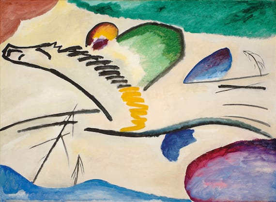 Vasilij Kandinsky: Lirico, 1911, Olio su tela, cm 94 x 130. Rotterdam, Collezione Museum Boijmans Van Beuningen. Dall’Estate di M. Tak van Poortvliet. Foto Studio Tromp