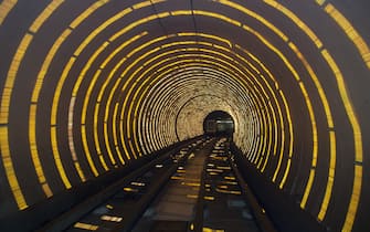 Laser show in Shanghai sightseeing tunnel under Huangpu River
